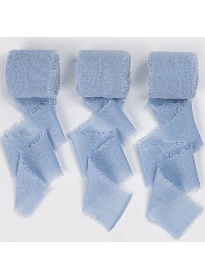 شريط أزرق، شريط شيفون أزرق فاتح، زينة حفلات من الحرير الأزرق الفاتح، 1.57 بوصة × 16.41 ياردة، شريط هامشي مصنوع يدويًا للتغليف، مزهرية زهور، حرف يدوية، أعياد ميلاد، زفاف، 3 لفات - Image 1