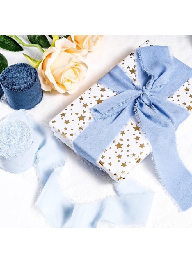 شريط أزرق، شريط شيفون أزرق فاتح، زينة حفلات من الحرير الأزرق الفاتح، 1.57 بوصة × 16.41 ياردة، شريط هامشي مصنوع يدويًا للتغليف، مزهرية زهور، حرف يدوية، أعياد ميلاد، زفاف، 3 لفات - Image 4