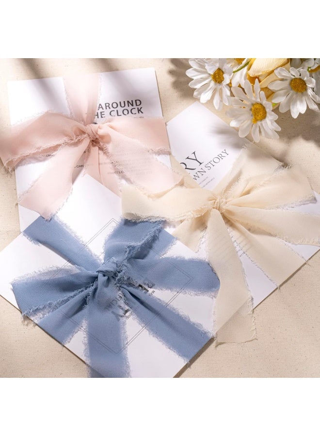 شريط أزرق، شريط شيفون أزرق فاتح، زينة حفلات من الحرير الأزرق الفاتح، 1.57 بوصة × 16.41 ياردة، شريط هامشي مصنوع يدويًا للتغليف، مزهرية زهور، حرف يدوية، أعياد ميلاد، زفاف، 3 لفات - Image 3