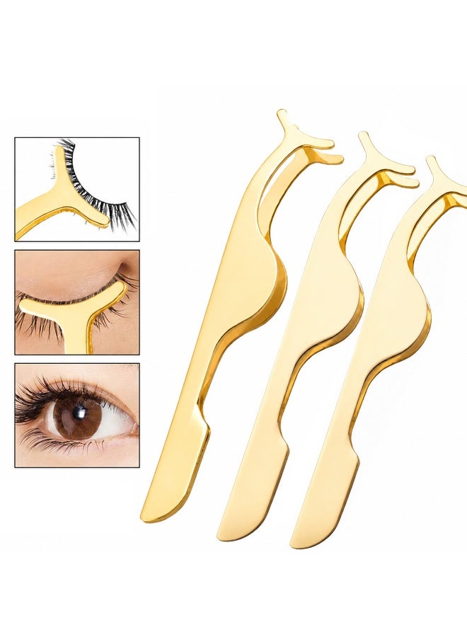 GlamKit 3 Pcs Golden Stainless Steel False Eyelash Applicator Tweezer Clips, Ergonomic Curved Lash Helper Tool, Lightweight Durable Rustproof Lash Auxiliary Tweezers for Beginner Daily Makeup Professional Lash Salon Application & Removal - Image 4