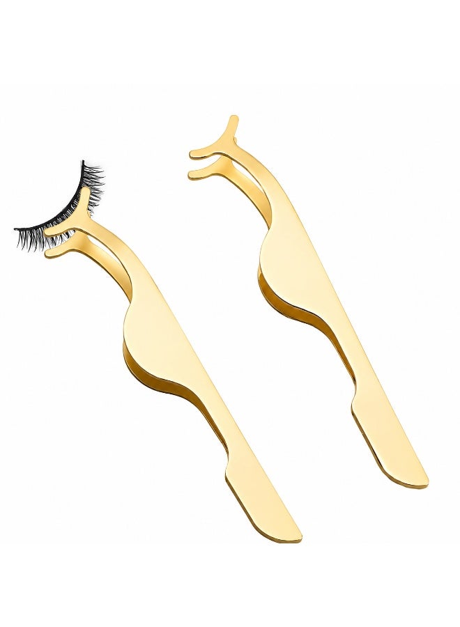 GlamKit 3 Pcs Golden Stainless Steel False Eyelash Applicator Tweezer Clips, Ergonomic Curved Lash Helper Tool, Lightweight Durable Rustproof Lash Auxiliary Tweezers for Beginner Daily Makeup Professional Lash Salon Application & Removal - Image 3