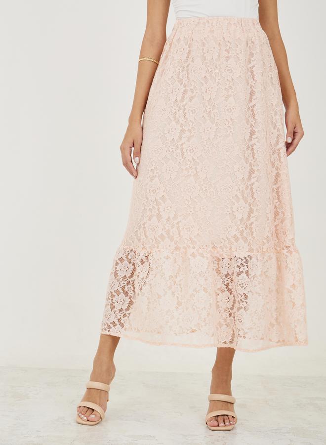 Styli Lace Insert Maxi Skirt with Elastic Waistband  - Image 1