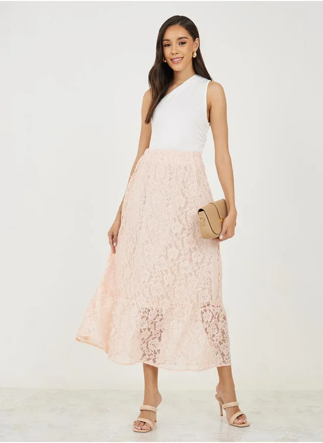 Styli Lace Insert Maxi Skirt with Elastic Waistband