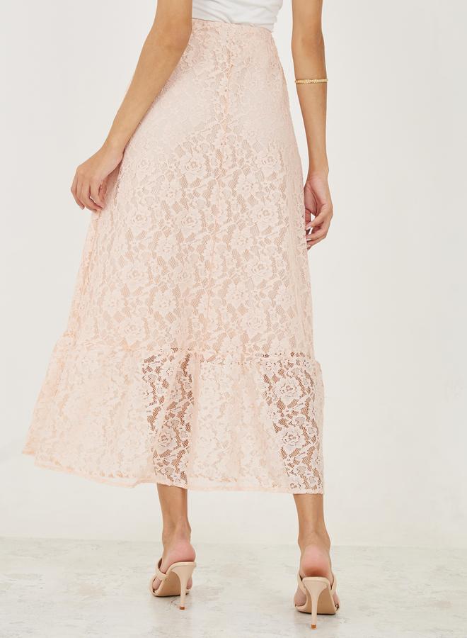 Styli Lace Insert Maxi Skirt with Elastic Waistband  - Image 4
