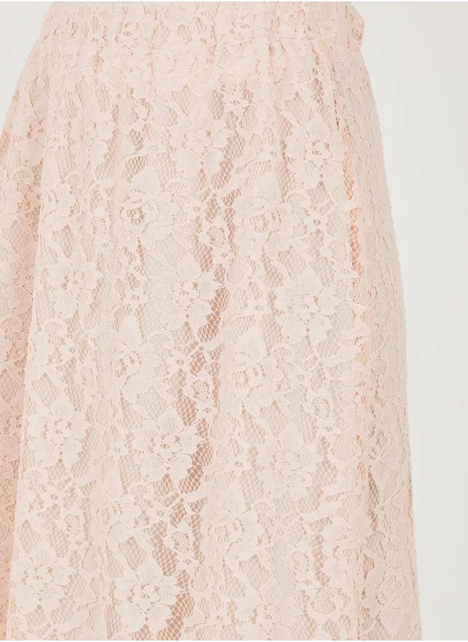 Styli Lace Insert Maxi Skirt with Elastic Waistband