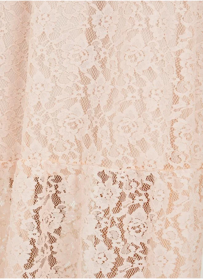 Styli Lace Insert Maxi Skirt with Elastic Waistband
