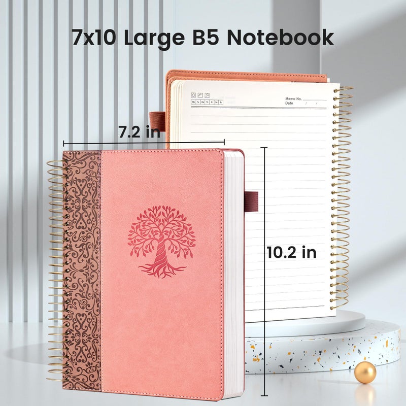 FLYING EAGLE Pink Spiral Notebook 7X10 Leather Journal for Women Men Large Notebooks for School Office, Wide Ruled Journals for Writing Lined Notebook 300 pages with Pen, Pockets, Gift Box - Image 3