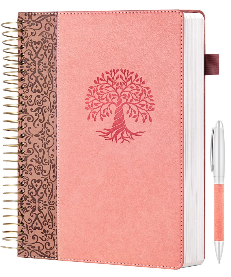 FLYING EAGLE Pink Spiral Notebook 7X10 Leather Journal for Women Men Large Notebooks for School Office, Wide Ruled Journals for Writing Lined Notebook 300 pages with Pen, Pockets, Gift Box - Image 1