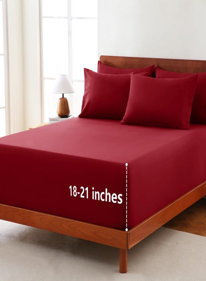 CozyLux Extra Deep Pocket California King Sheets - 6 Piece Sheet Set - Fits Up to 21 inches Thick Mattresses - Luxury Bedding Set - Breathable Bedsheet、Pillowcase - Easy & Secure Fit - Dark Red - Image 3