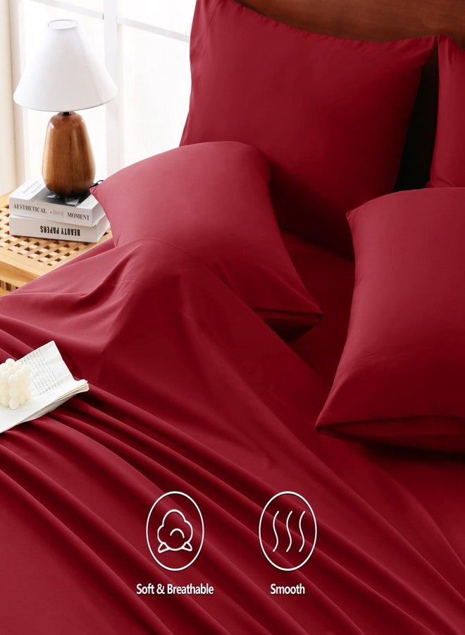 CozyLux Extra Deep Pocket California King Sheets - 6 Piece Sheet Set - Fits Up to 21 inches Thick Mattresses - Luxury Bedding Set - Breathable Bedsheet、Pillowcase - Easy & Secure Fit - Dark Red - Image 4