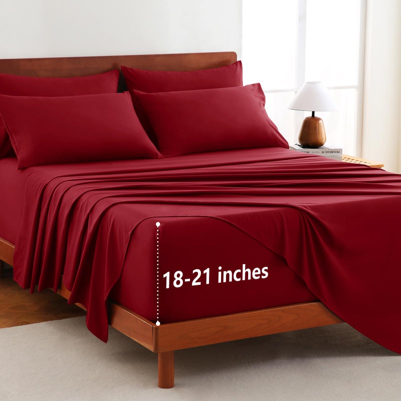 CozyLux Extra Deep Pocket California King Sheets - 6 Piece Sheet Set - Fits Up to 21 inches Thick Mattresses - Luxury Bedding Set - Breathable Bedsheet、Pillowcase - Easy & Secure Fit - Dark Red - Image 1