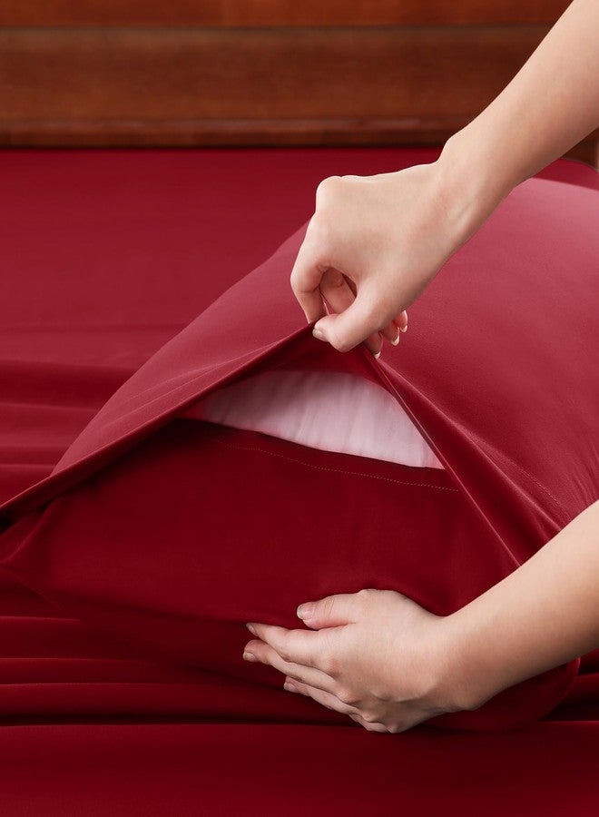 CozyLux Extra Deep Pocket California King Sheets - 6 Piece Sheet Set - Fits Up to 21 inches Thick Mattresses - Luxury Bedding Set - Breathable Bedsheet、Pillowcase - Easy & Secure Fit - Dark Red - Image 5