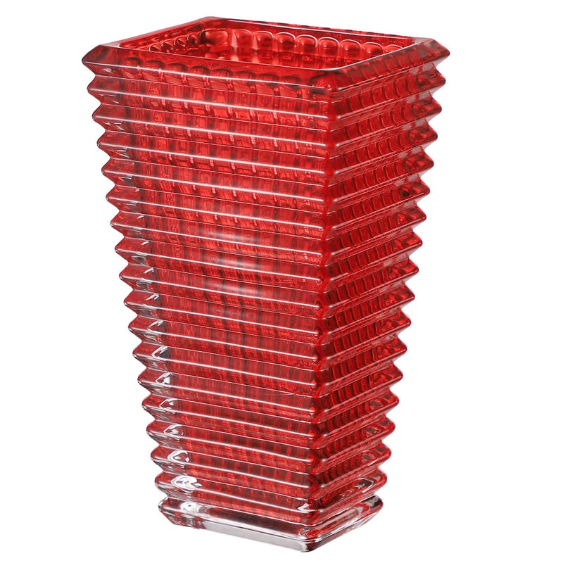 MCMCNCUIU Crystal Vase Large Crystal Vases for Flowers Red Large Flower Vase Modern Glass Vases for Living Room Bedroom Kitchen Dining Table Mantle Wedding 9 Inches
