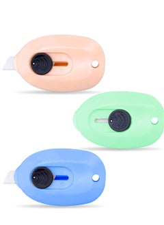 SYOSI Mini Ceramic Box Cutter, 3pcs Safety Package Box Opener, Retractable Utility Knife Ceramic Blades with Keychain Hole (Pink Green Blue)  - Image 1