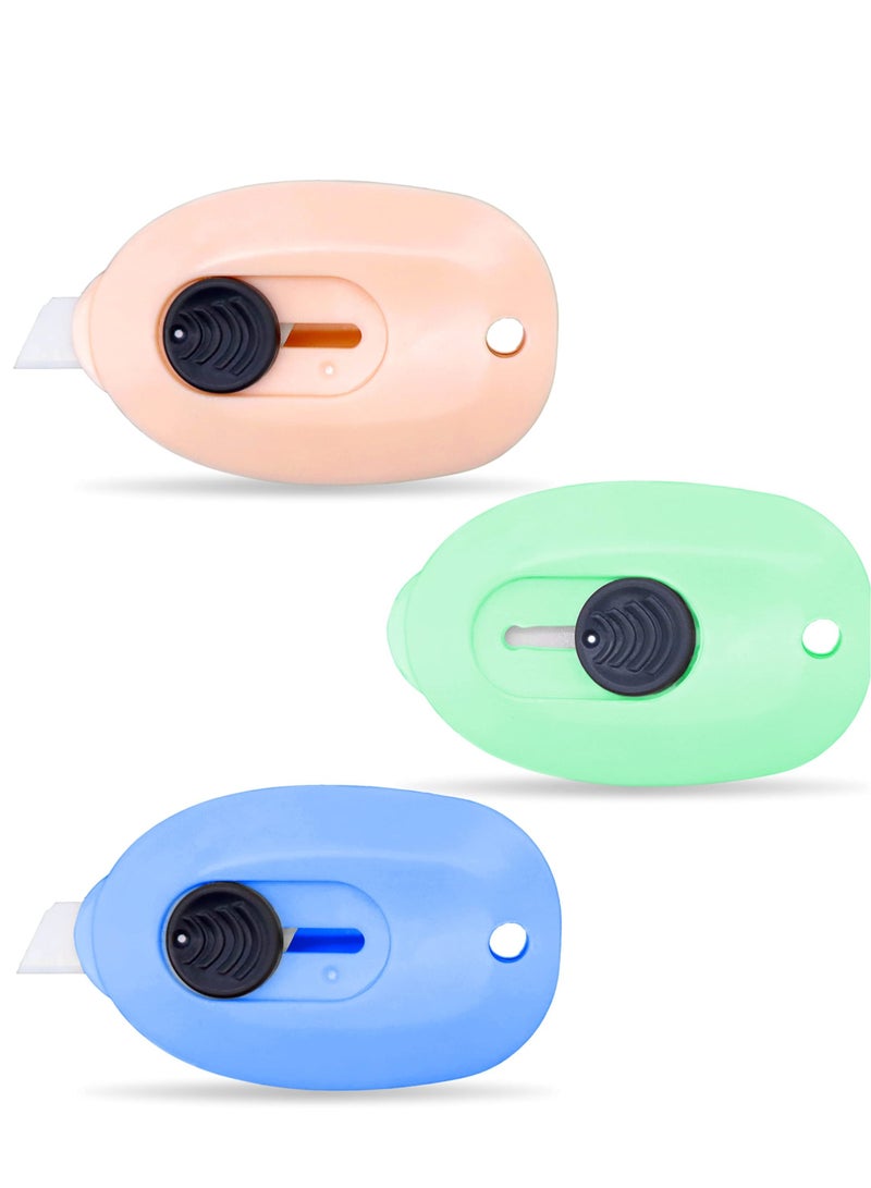 SYOSI Mini Ceramic Box Cutter, 3pcs Safety Package Box Opener, Retractable Utility Knife Ceramic Blades with Keychain Hole (Pink Green Blue) - Image 1