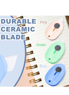 SYOSI Mini Ceramic Box Cutter, 3pcs Safety Package Box Opener, Retractable Utility Knife Ceramic Blades with Keychain Hole (Pink Green Blue)  - Image 3