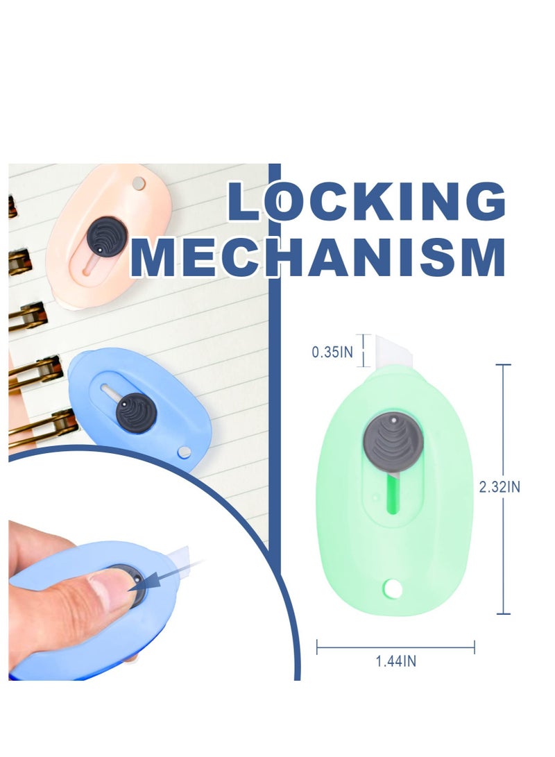 SYOSI Mini Ceramic Box Cutter, 3pcs Safety Package Box Opener, Retractable Utility Knife Ceramic Blades with Keychain Hole (Pink Green Blue) - Image 4