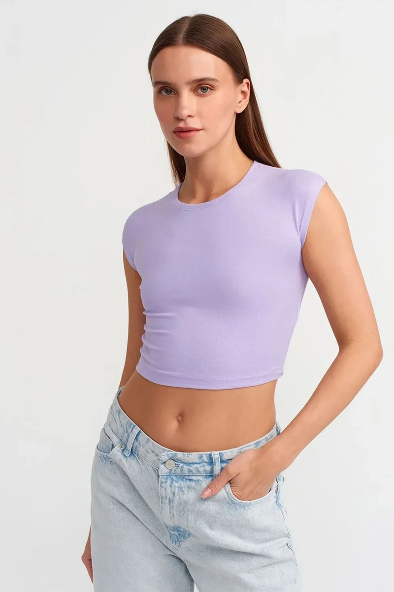 DILVIN Slim Fit Crop Jersey Blouse