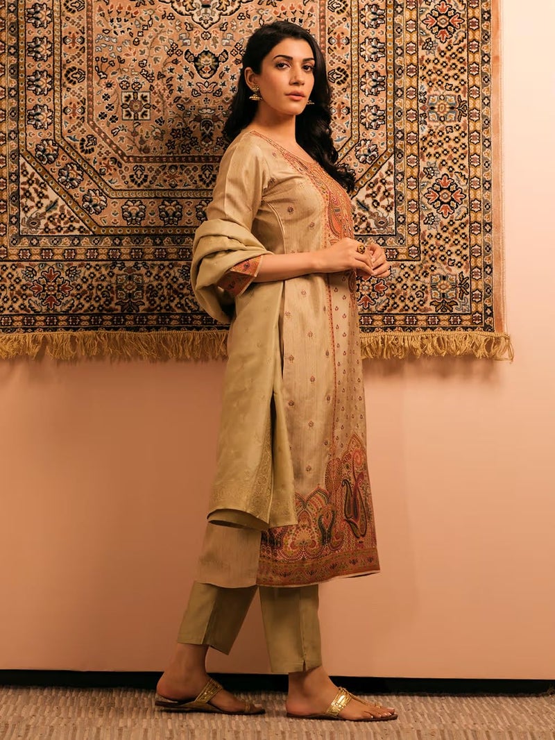 ANNI Designer Women's Rayon Viscose Straight Printed Kurta with Pant & Dupatta (UJHALA Beige_XXL_Beige_XX-Large) - Image 2