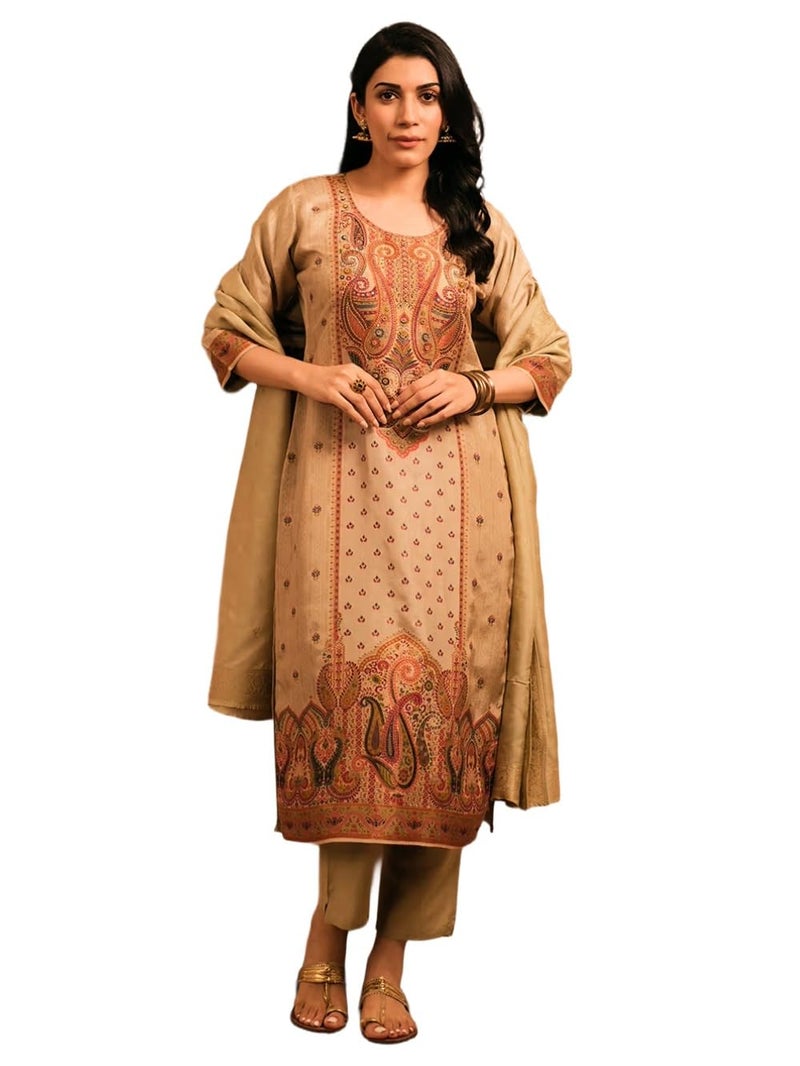 ANNI Designer Women's Rayon Viscose Straight Printed Kurta with Pant & Dupatta (UJHALA Beige_XXL_Beige_XX-Large) - Image 3