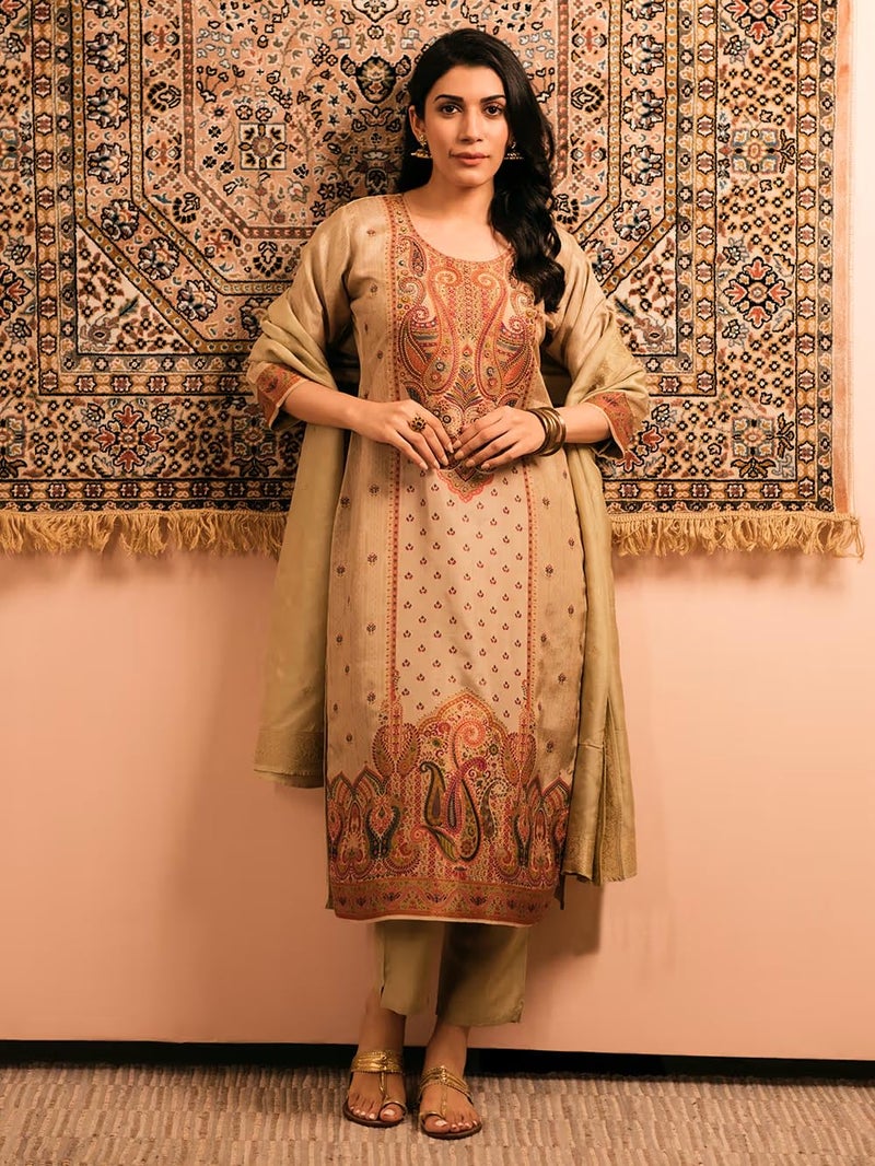 ANNI Designer Women's Rayon Viscose Straight Printed Kurta with Pant & Dupatta (UJHALA Beige_XXL_Beige_XX-Large) - Image 5