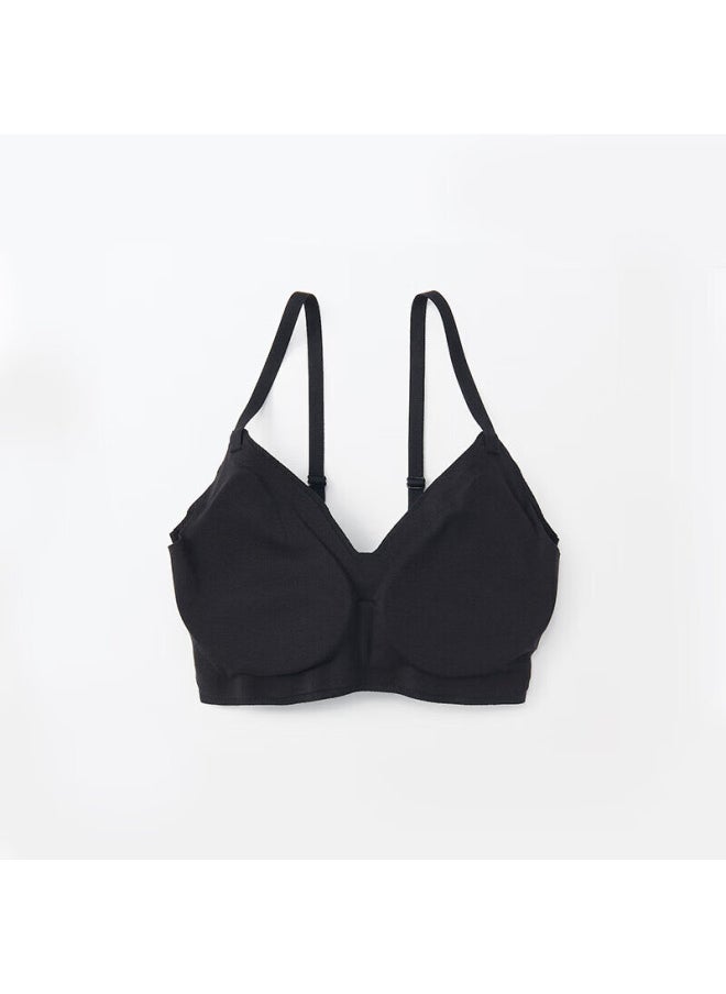 MUJI Muji Women's Comfortable Ribbed Knit Bra, Black, M  - Image 4