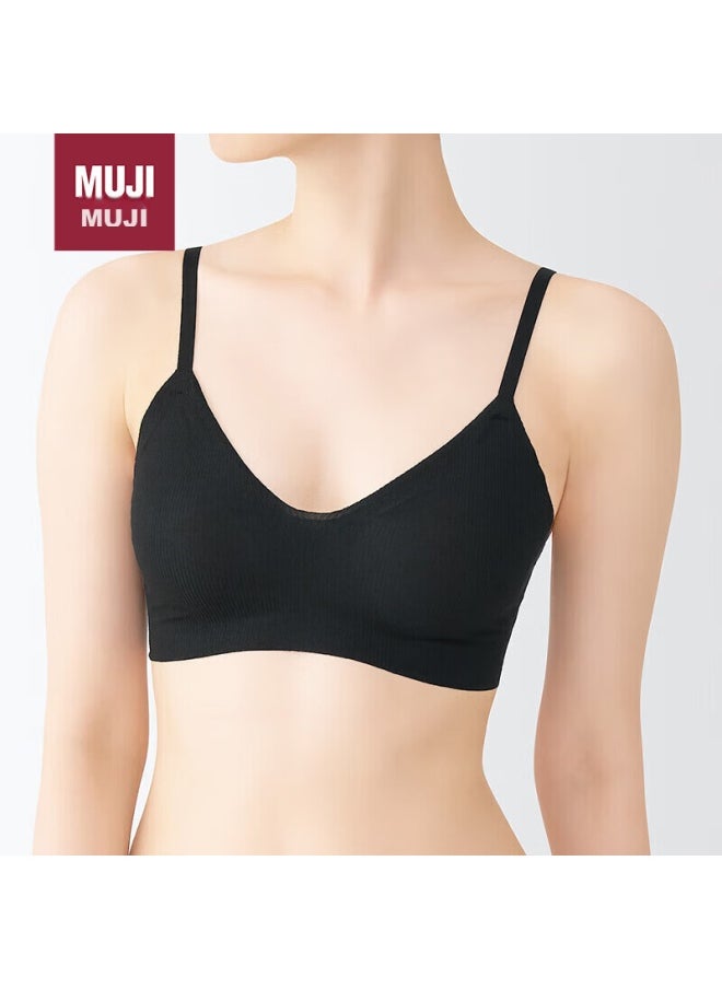 MUJI Muji Women's Comfortable Ribbed Knit Bra, Black, M  - Image 1