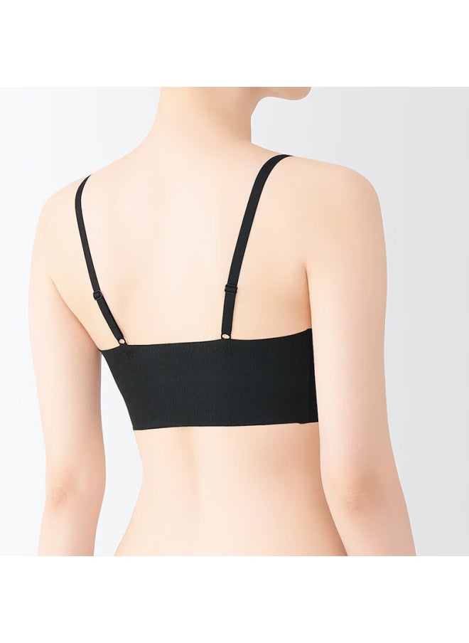 MUJI Muji Women's Comfortable Ribbed Knit Bra, Black, M  - Image 2