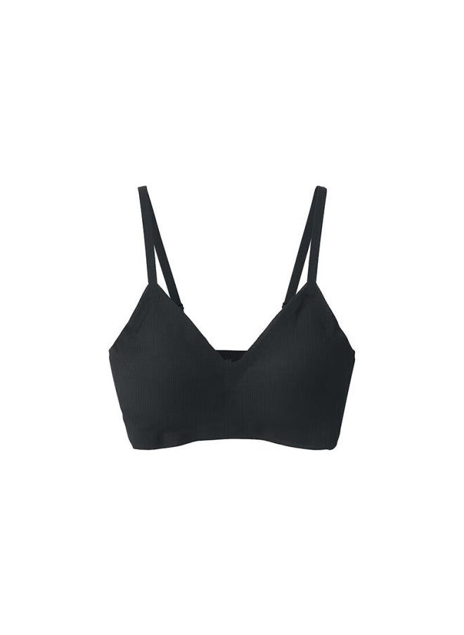 MUJI Muji Women's Comfortable Ribbed Knit Bra, Black, M  - Image 3
