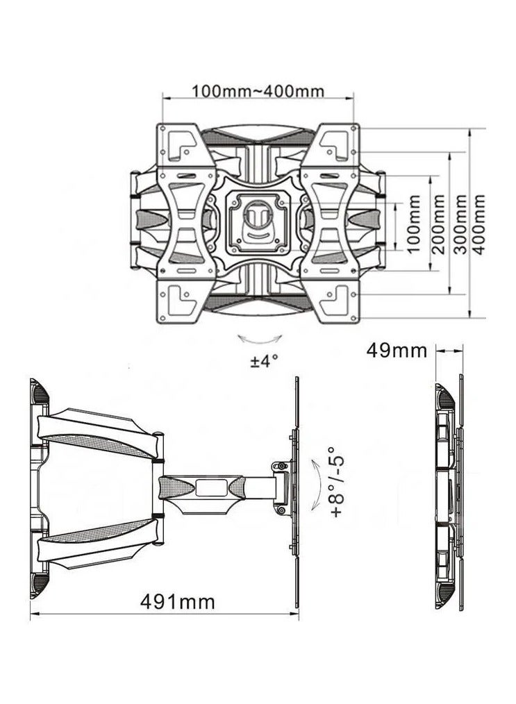 KALOC Double Arms Swivel TV Wall Mount for 32" to 70" LED & LCD Flat Panel TVs up to 50 kg/110 lbs, VESA up to 400x400mm, Full Motion, 491 mm Extension, Black | TF-X7 - Image 2