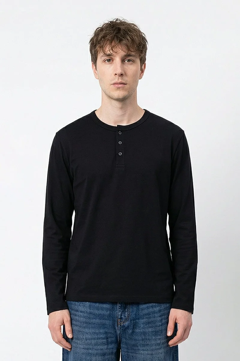 SNITCH Black Solid Long Sleeve Regular Fit T-Shirt