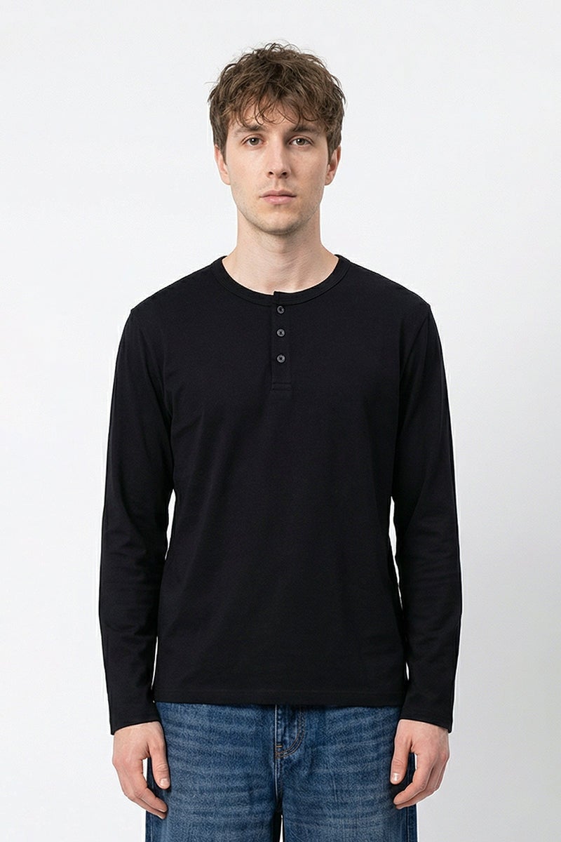SNITCH Black Solid Long Sleeve Regular Fit T-Shirt - Image 1