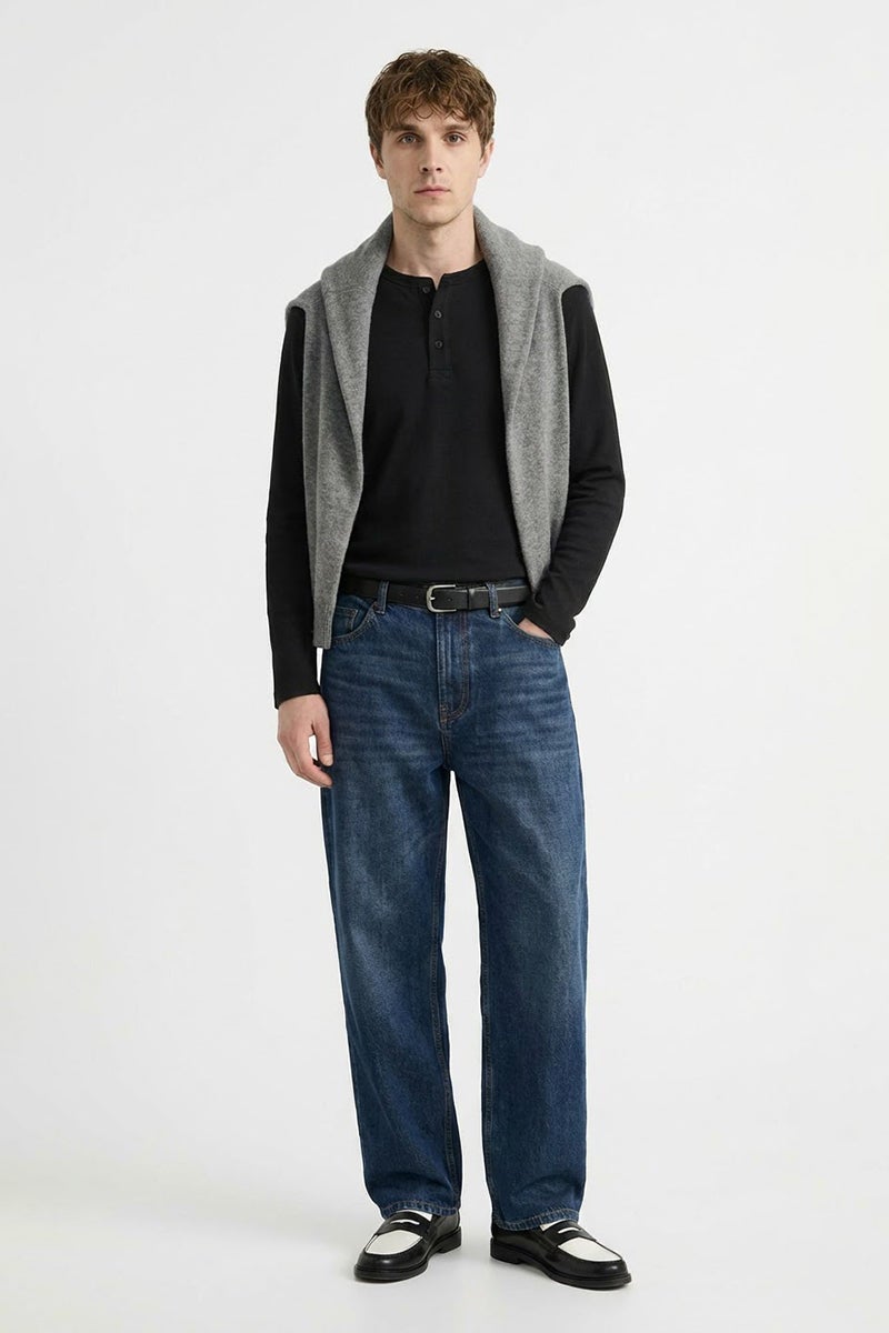 SNITCH Black Solid Long Sleeve Regular Fit T-Shirt - Image 2