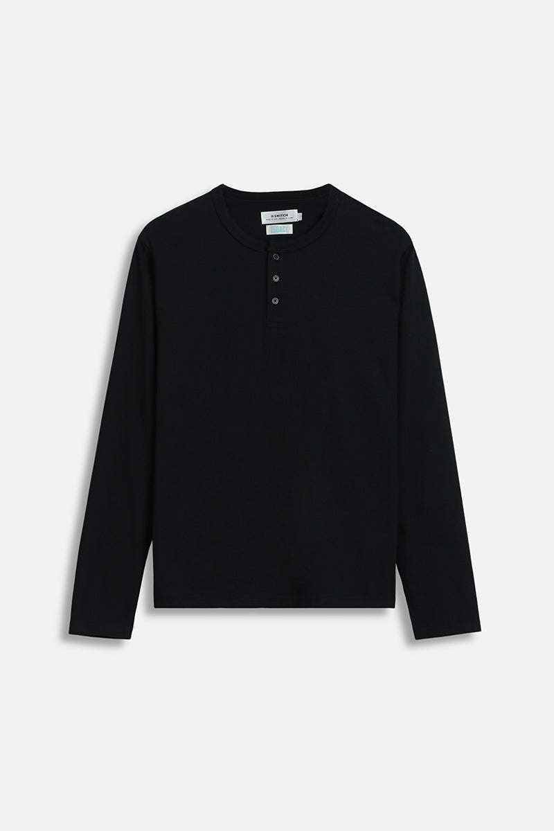 SNITCH Black Solid Long Sleeve Regular Fit T-Shirt - Image 5