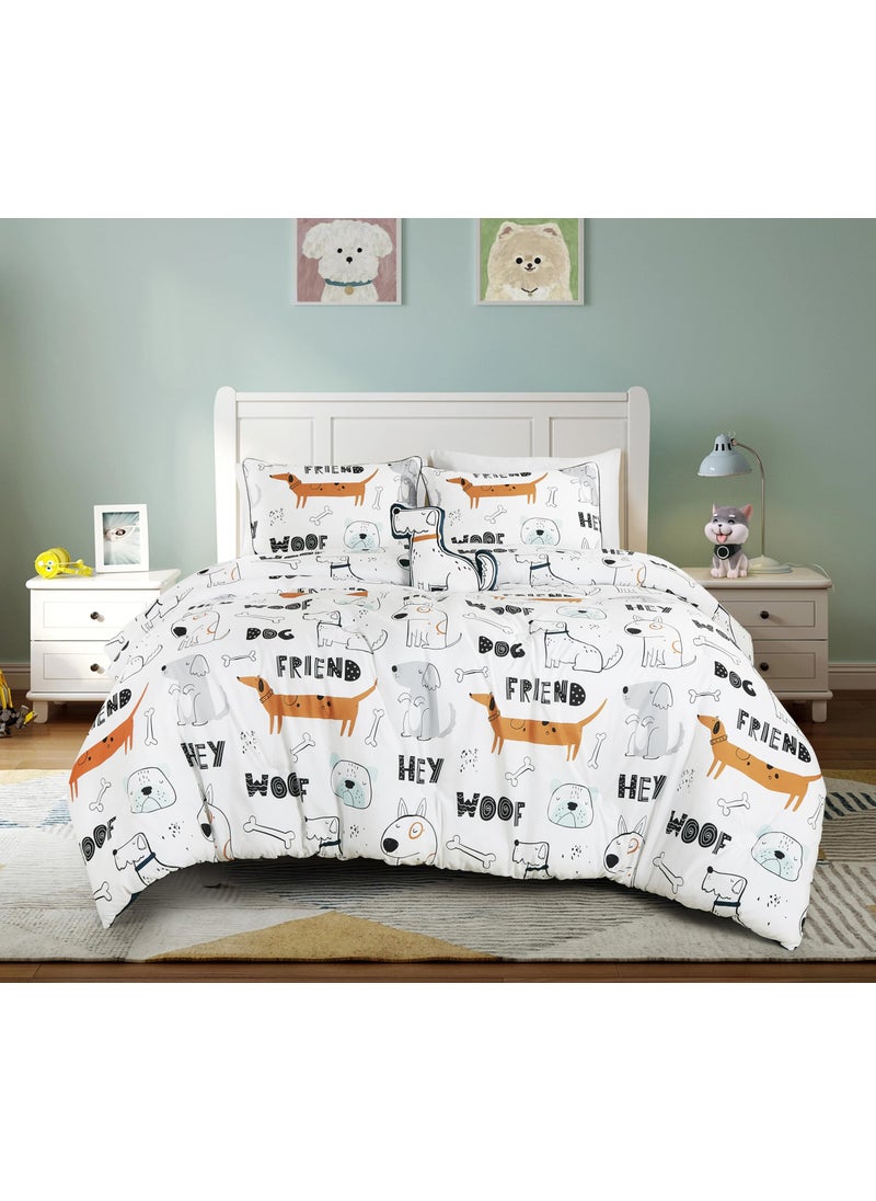 Chezmoi Collection Chezmoi Collection 4-Piece Cartoon Dogs Kids Bedding Set Full/Queen Size - Black White Brown Gray Soft Microfiber Comforter Set w/Dog Throw Pillow for Kids Teens  - Image 2