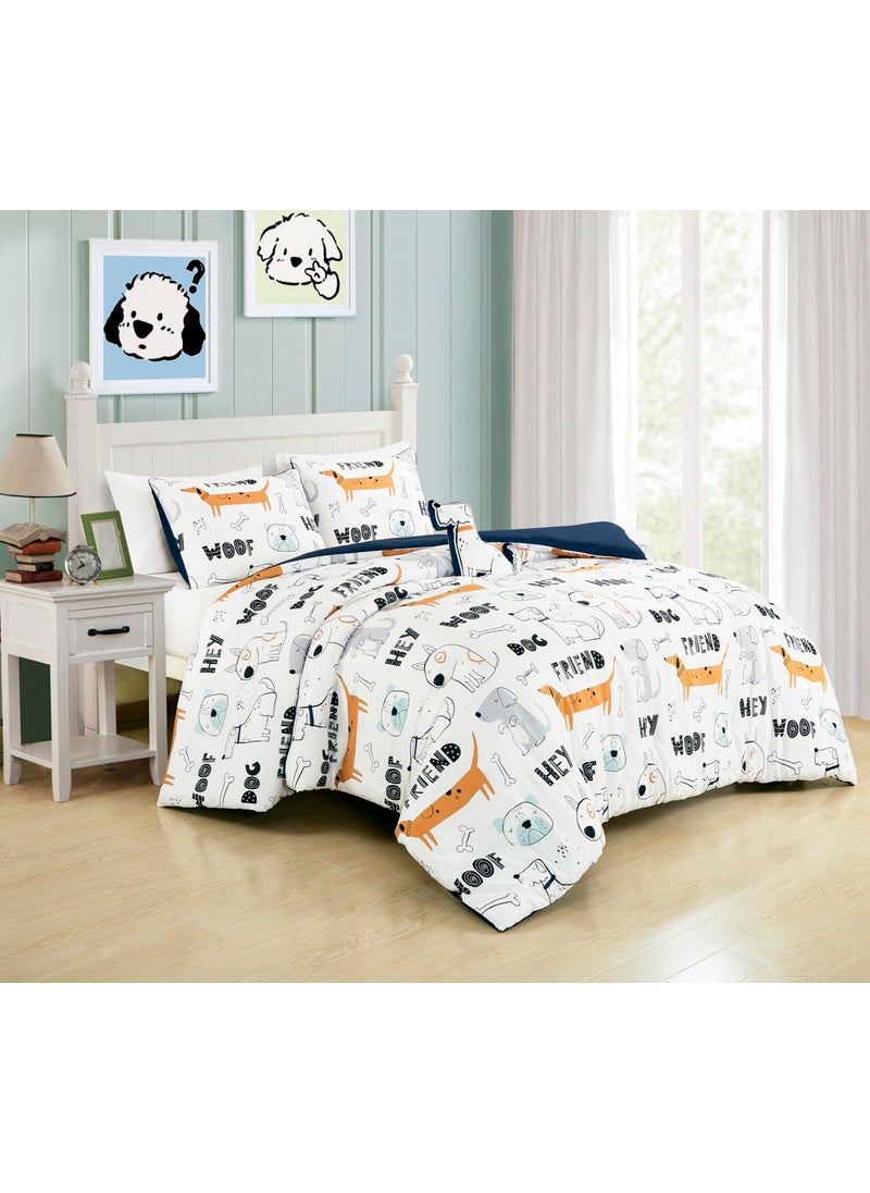 Chezmoi Collection Chezmoi Collection 4-Piece Cartoon Dogs Kids Bedding Set Full/Queen Size - Black White Brown Gray Soft Microfiber Comforter Set w/Dog Throw Pillow for Kids Teens  - Image 1