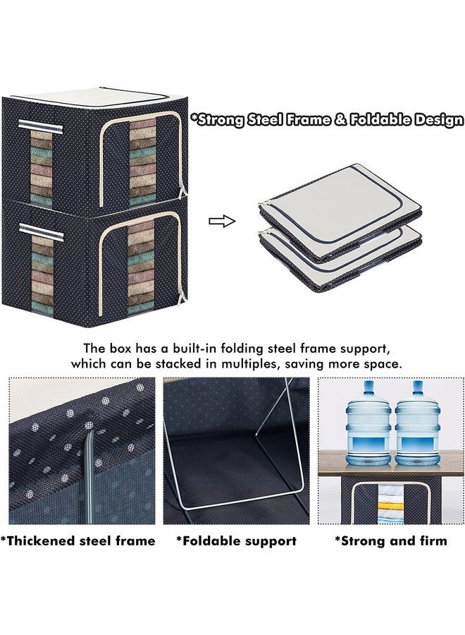 Nestify Storage Box For Clothes 66 Liter Large Foldable Steel Frame Clothes Organiser For Wardrobe Cloth Storage Organizer For Clothes Storage Bag For Saree,Shirt,Toys (Pack Of 3)-Non-Woven,Blue - Image 5