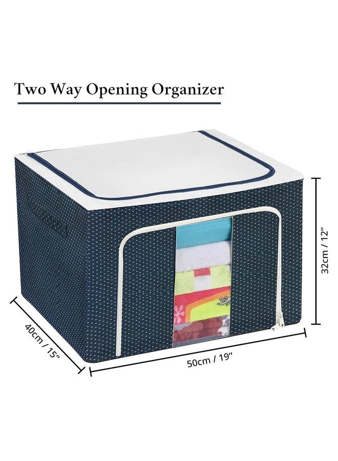 Nestify Storage Box For Clothes 66 Liter Large Foldable Steel Frame Clothes Organiser For Wardrobe Cloth Storage Organizer For Clothes Storage Bag For Saree,Shirt,Toys (Pack Of 3)-Non-Woven,Blue - Image 2