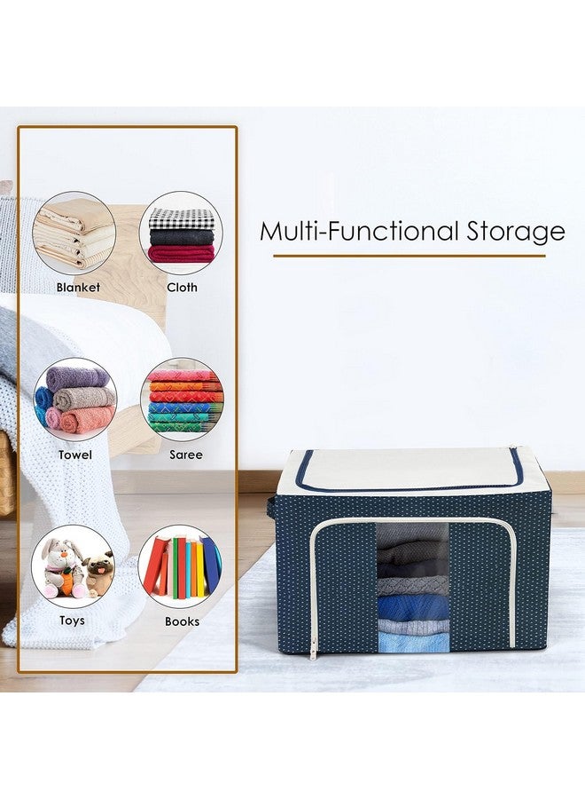 Nestify Storage Box For Clothes 66 Liter Large Foldable Steel Frame Clothes Organiser For Wardrobe Cloth Storage Organizer For Clothes Storage Bag For Saree,Shirt,Toys (Pack Of 3)-Non-Woven,Blue - Image 4