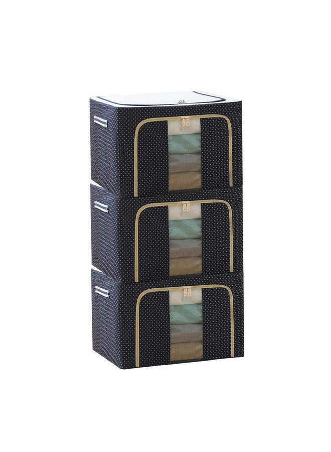 Nestify Storage Box For Clothes 66 Liter Large Foldable Steel Frame Clothes Organiser For Wardrobe Cloth Storage Organizer For Clothes Storage Bag For Saree,Shirt,Toys (Pack Of 3)-Non-Woven,Blue - Image 1