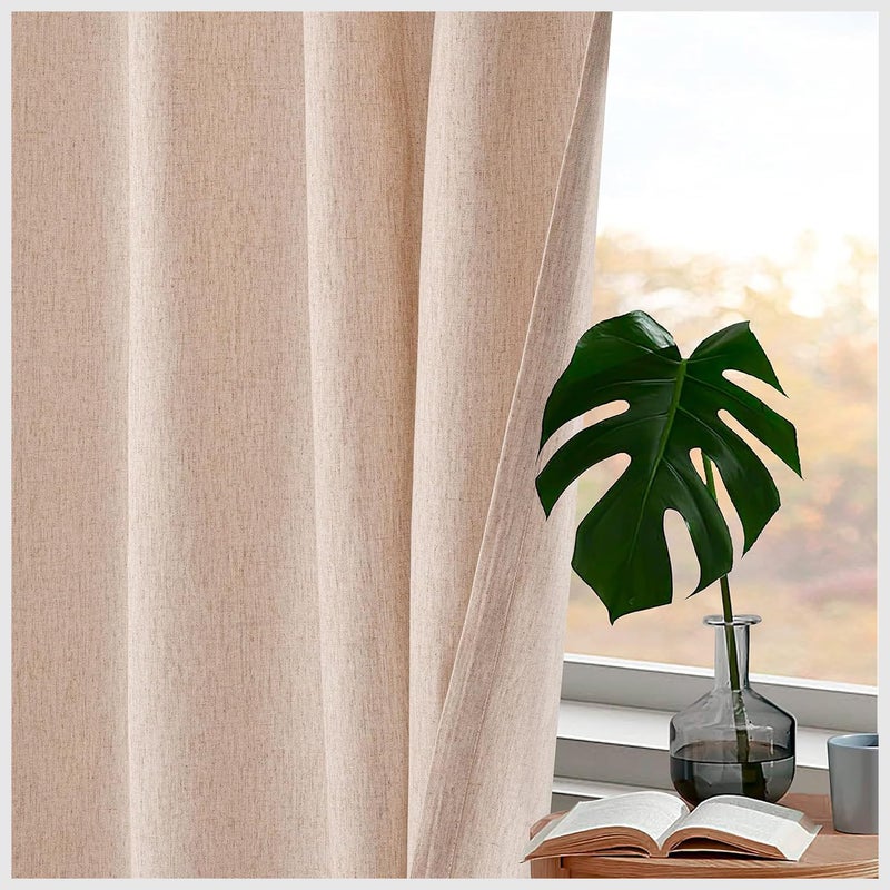 HOMIDATE Natural Flax Linen Curtains for Living Room  Bedroom 84 Inch Set of 2 Lightweight Linen Drapes 50x84 Inch  Soft Cotton Linen Blend Elegant Home Decor