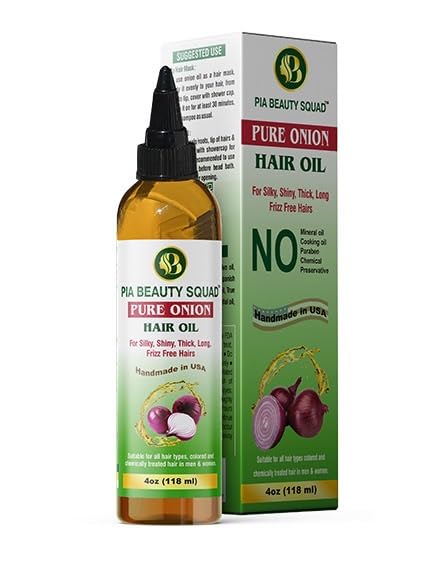 Natural Onion Hair Oil - 4 oz | Herbal Blend for Regrowth & Fall Control | Essential Oils, Ayurvedic Therapy | Enriched with Ginger, Garlic, Turmeric | Dry Scalp Relief, conditioning serum