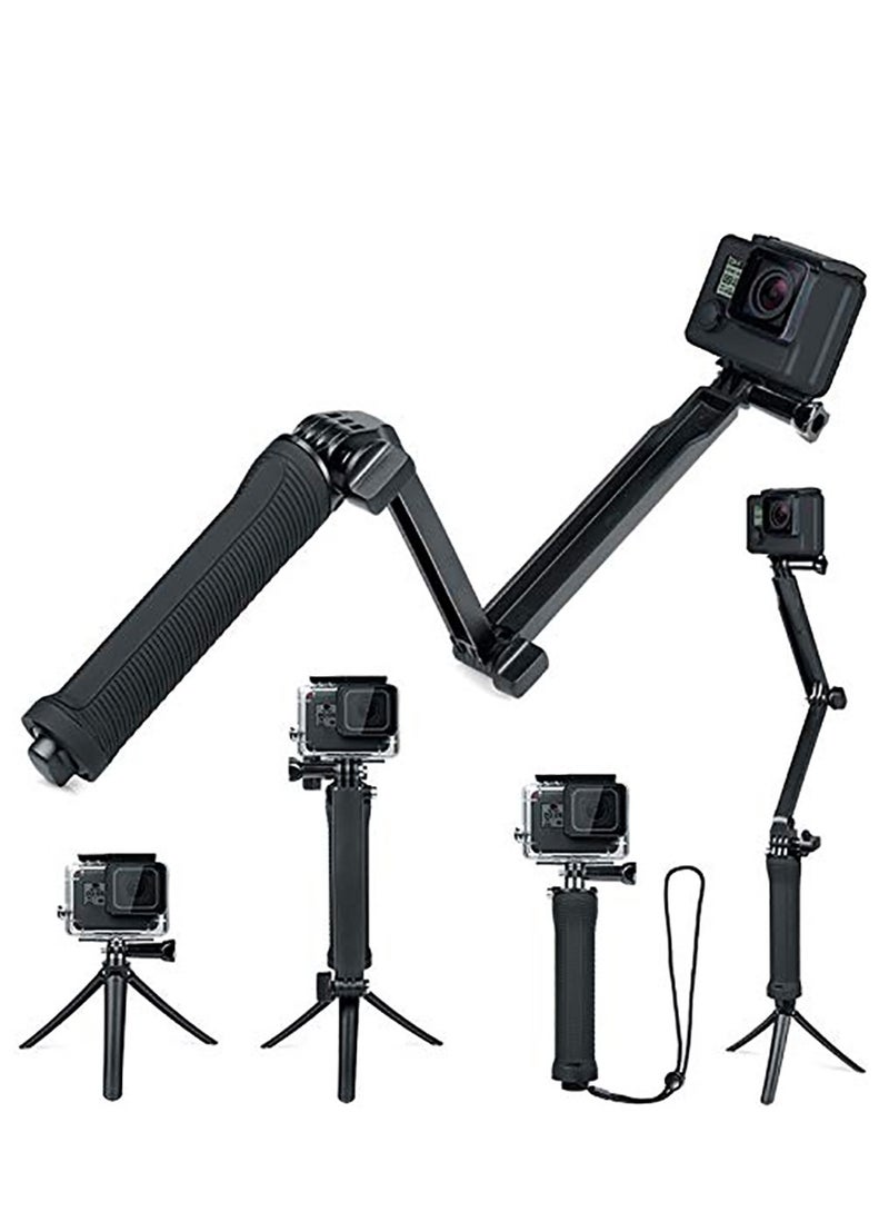 3 Way Tripod for Go Pro Hero 10/9/8/7/6/5/4/3/2/1 Series and other Action Cameras, Detachable Extendable Selfie Stick Pole with Hand Grip Stand - Image 1