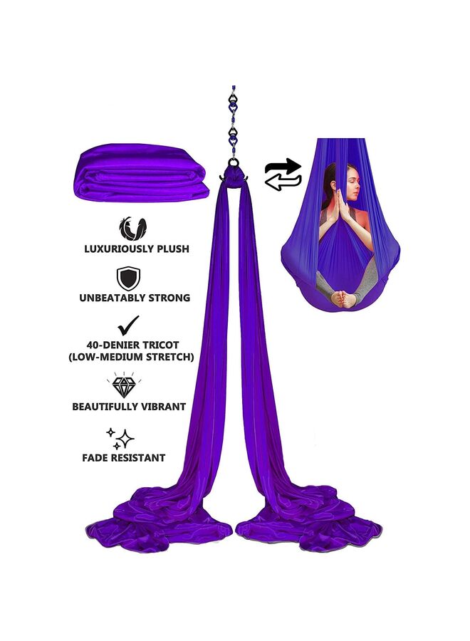 Aerial Silks + Yoga Hammock (Professional Grade) Includes Premium Aerial Nylon Tricot Fabric Silks, Full Rigging Hardware and Easy Set-up Guide(PURPLE) - Image 2