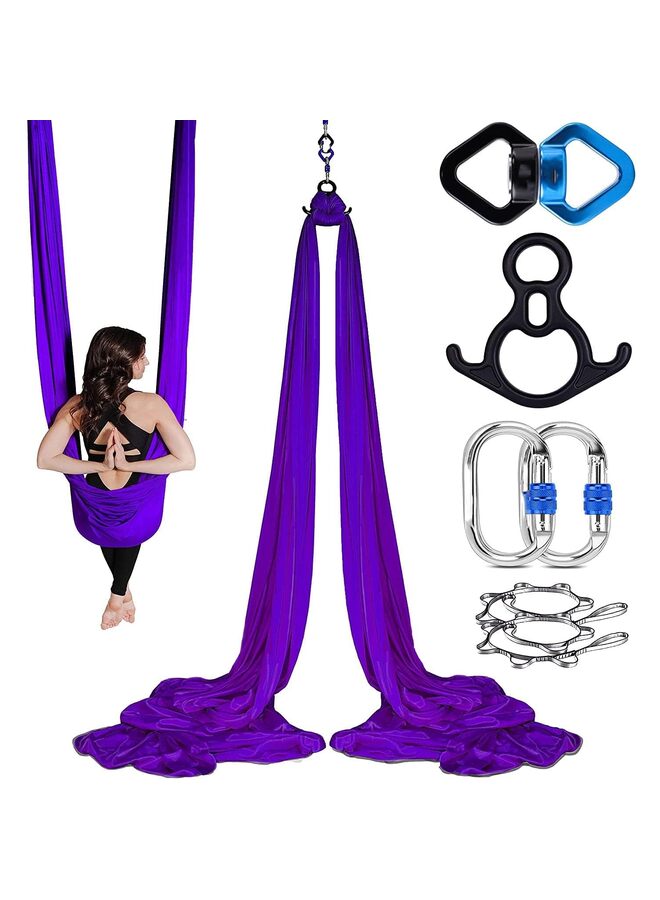 Aerial Silks + Yoga Hammock (Professional Grade) Includes Premium Aerial Nylon Tricot Fabric Silks, Full Rigging Hardware and Easy Set-up Guide(PURPLE) - Image 1