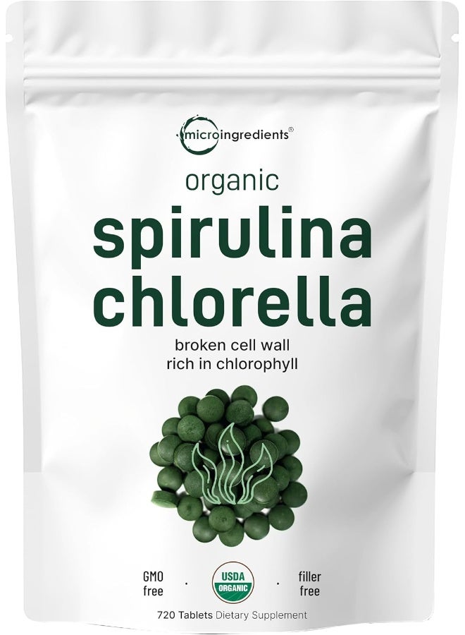 Micro Ingredients Organic Chlorella Spirulina Tablets, 3000mg Per Serving, 720 Counts - Image 1