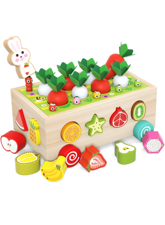 Cpc Children's Wooden Fishing Catching Insects Fruit Shape Pairing Pulling Radish Disassembly And Assembly Intelligence Car Educational Toys - Image 5