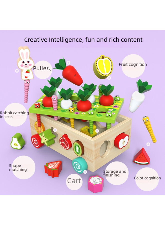 Cpc Children's Wooden Fishing Catching Insects Fruit Shape Pairing Pulling Radish Disassembly And Assembly Intelligence Car Educational Toys - Image 3
