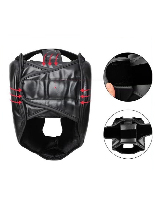 Boxing Headgear for Adults Kids, Safety Head Guard,Brace Head Protection,PU Leather Boxing Helmet for Traning Kickboxing MMA Muay Thai Sparring Martial Arts Karate Taekwondo（S） - Image 2