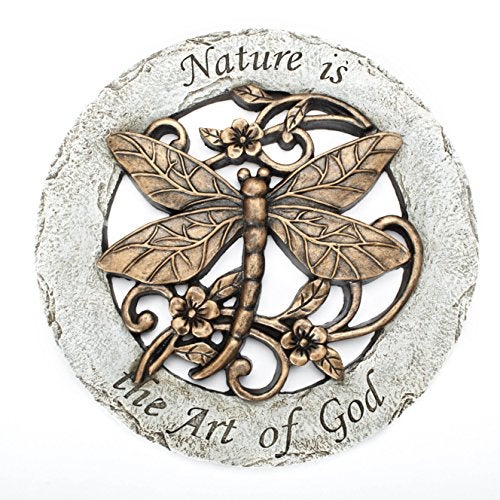 Roman Roman Nature is the Art of God Dragonfly 12 inch Round Dolomite Resin Stepping Stone - Image 1